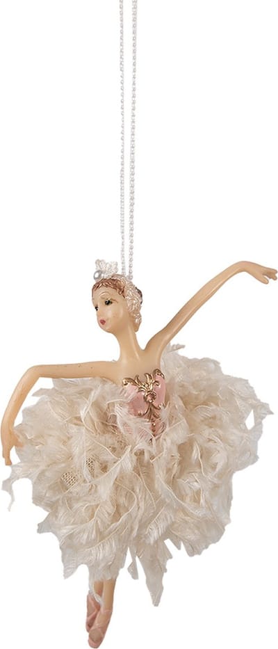 Clayre & Eef Kersthanger Ballerina 15 cm Roze Beige Polyresin Kerstboomversiering