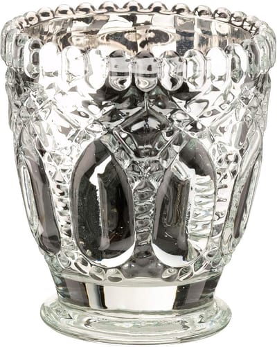Set van 6 Zilveren Glas Waxinelichthouders - Mooie Vintage Look