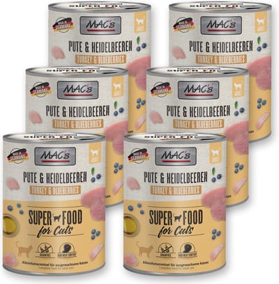 MAC's Kattenvoer Natvoer Blik - 95,8% Kalkoen & Bosbessen - 6 x 800g