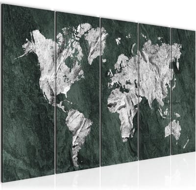 XXL Wereldkaart Schilderij - Wanddecoratie Kaart - Woonkamer Decoratie - 5 Delig Ontwerp - 200 x 80 cm - Groen