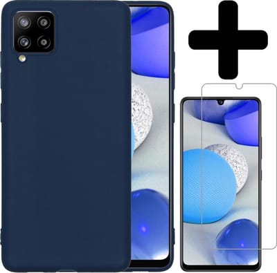 Hoesje - Met Screenprotector - Geschikt voor Samsung Galaxy A42 - Sterk & Shockproof - Telefoon Hoes - Back Cover - Siliconen Case - Telefoonhoes - Donkerblauw