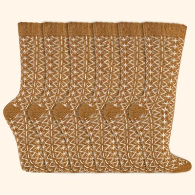 Wollen Sokken | Dames sokken | Folklore | Kleur: Geel | Maat: 35-38 / 39-42 | 6 paar