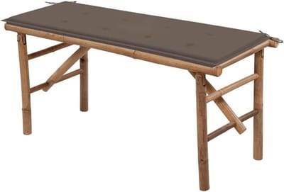 Tuinbank met Kussen - Buitenbank Bamboe - Ontspannen Buiten - Inklapbaar en Weerbestendig - 118 cm - Taupe