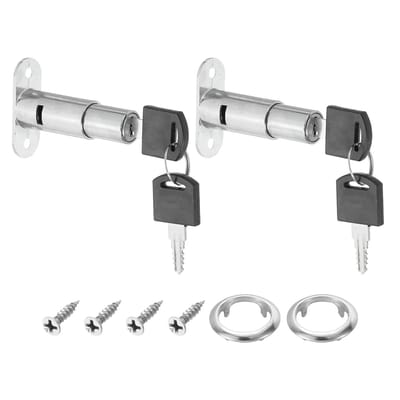 Plunjer Lock, 2 Pack 2-1/2 "Cilinderlengte 3/4" Diameter Push Plunjer Sloten, Zinklegering Chrome Afwerking, Gelijk met sleutel