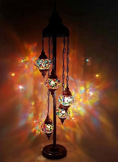 Turkse vloerlamp - mozaïek lamp met 5 bollen van 13 cm - multicolour mix - handgemaakt en uniek