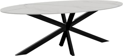 Eettafel ovaal 210cm Figo marmerlook wit ovale tafel steen