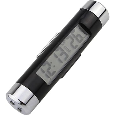 Horloge Électronique de Voiture 2 en 1 Thermomètre LED Lumineux Affichage Numérique Sortie d'Aération Thermomètre gray