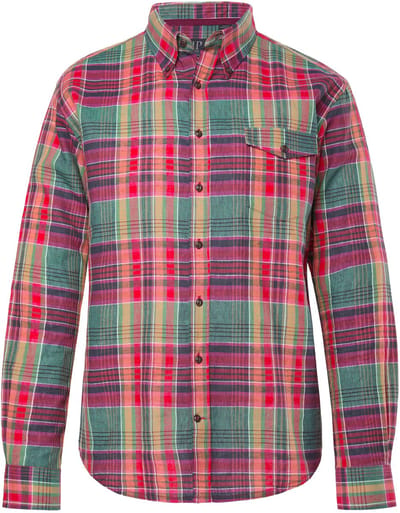 JP 1880 - Heren - Geruit overhemd lange mouwen linnenmix buttondown kraag - Aubergine - Maat 3XL
