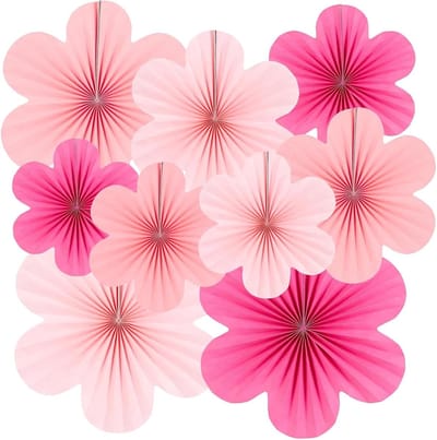 Solidchoice - Set van 9 Papieren Waaiers voor Feestdecoratie in Roze