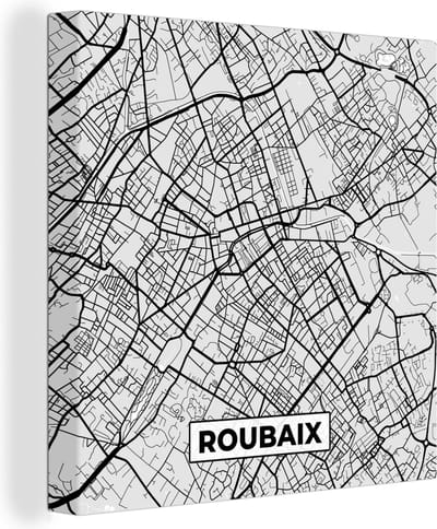 Canvas Schilderij Plattegrond - Roubaix - Stadskaart - Kaart - Frankrijk - 20x20 cm - Wanddecoratie