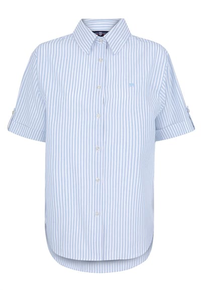 Jimmy Sanders Overhemd - Blouse - Poplin Katoen Linnen - Korte Mouw Dames Blauw - S