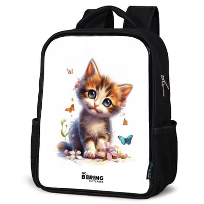 NoBoringSuitcases.com® - Rugzak zwart - Schooltas jongen & meisje - Vera vlinderkitten - Rugtas voor school - Boekentas kind - Schoolrugzak - Kinderrugzak