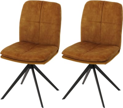 Set van 2 eetkamerstoelen MCW-M68, keukenstoel met rugleuning, draaibaar, automatische positie, metaal, stof/textiel ~ geel