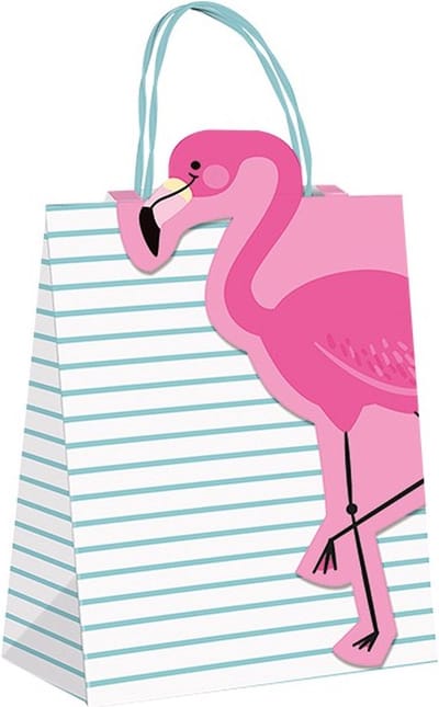 Traktatie zakje flamingo papier roze-wit-blauw