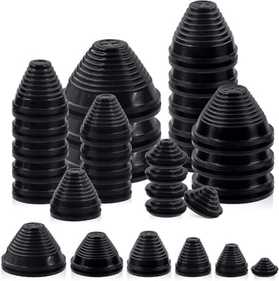 26-delige rubberen grommet set in 6 maten voor draadbescherming en kabeldoorvoeren, zwart, 25mm tot 60mm