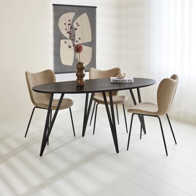 Dimehouse Ovale Zwarte Eettafel Cesar Mangohout 250 x 110 x 76 cm - Hout - Modern - Ovaal