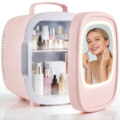 Skincare Koelkast - Mini Koelkast Slaapkamer - Cosmetische Koelkast - 6L Koelkast - LED Spiegel Koelkast - Draagbaar - Koelen En Verwarmen - AC/DC - Huidverzorging Koelkast - Beauty Koelkast
