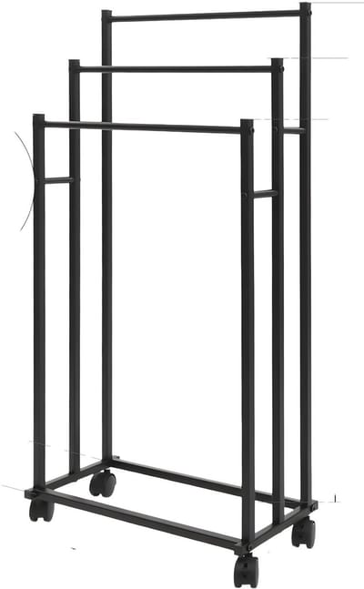 Handdoekhouder – Voor badkamer of spa – Staand metalen rek met wielen en 3 horizontale stangen – Zwart