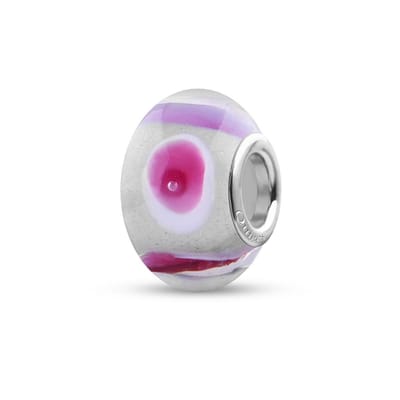 Quiges - Glazen - Kraal - Bedels - Beads Wit met Roze Witte Vlekken Past op alle bekende merken armband NG2013