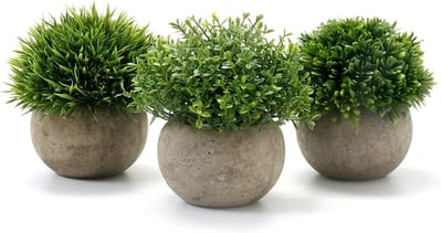 Kunstplanten Set van 3 met Grijze Pot, Mini Kunstgras voor Binnen en Buiten, Perfect voor Woonkamer, Balkon en Kantoor Decoratie, Ideaal als Cadeau voor Nieuwe Huizen