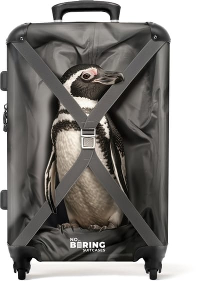 NoBoringSuitcases.com® - Koffer groot - Rolkoffer lichtgewicht - Pinguïn mee op reis - Vakantie reiskoffer met 4 wielen - Grote trolley XL - Travel suitcase large - 20 kg bagage - Ruimbagage medium met TSA slot