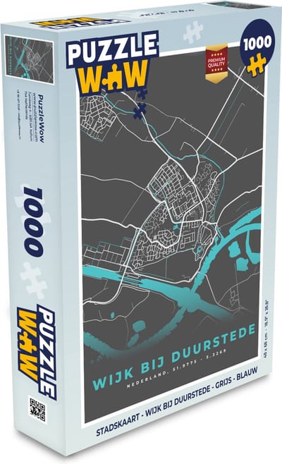Puzzel Stadskaart - Wijk bij Duurstede - Grijs - Blauw - Legpuzzel - Puzzel 1000 stukjes volwassenen - Plattegrond
