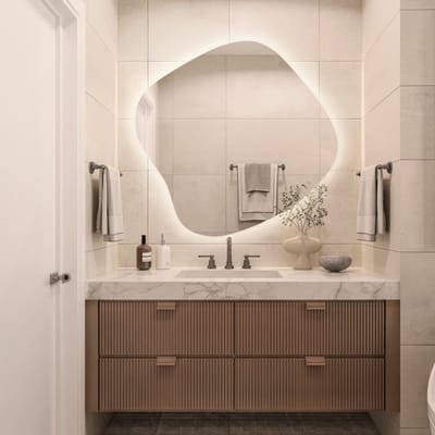Coloray Wandspiegel LED - Spiegel Organisch Met Licht - 67,6 cm x 67 cm - LED Spiegel Organische Vorm - Wandspiegel Slaapkamer LED - Warm Licht - Grote Halfronde Spiegel LED - Organische Spiegel Met Verlichting