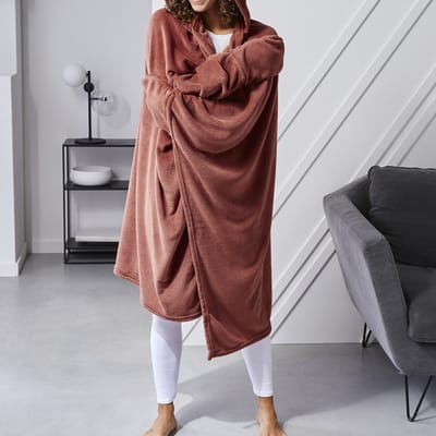 Hoodie fleece plaid deken met extra stuk voor warme handen - bespaar energie met deze plaid - kleur terra - tv deken