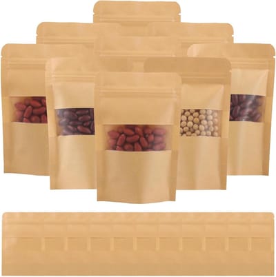 Inovra Plus - 300 Papieren Zakken met Venster 10 x 15 cm - Kraftpapieren zakken - Noten en Koffiebonen - Waterdicht en Vochtbestendig