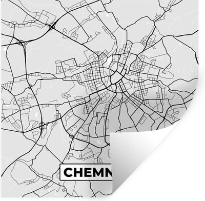 Muurstickers - Sticker Folie - Kaart - Plattegrond - Stadskaart - Duitsland - Chemnitz - 100x100 cm - Plakfolie - Muurstickers Kinderkamer - Zelfklevend Behang XXL - Zelfklevend behangpapier - Stickerfolie