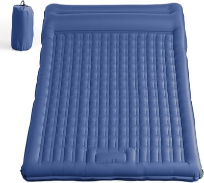 SnelShoppen - Opblaasbare Camping Slaapmat met Kussen, Waterdicht en Scheurvast 50D Nylon XXL Luchtmatras met Ingebouwde Voetpomp, Blauw 196x135x12cm