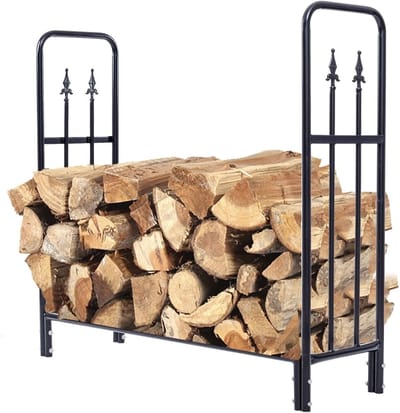 Haardhout Opslag - Hout Opslagrek - Open Haard Gebruik - Stalen Frame - 119 x 36 x 112 cm - Zwart