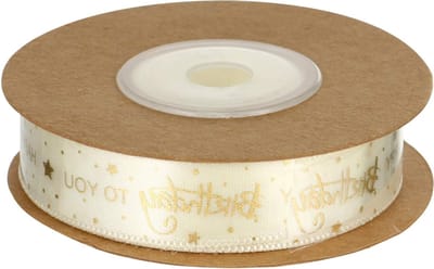 10 Yards Satijnen Happy Birthday Lint voor Cadeaus, Feestdecoratie en Kunstprojecten, 1.5cm, Beige