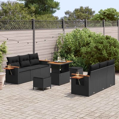vidaXL - Tuinbank - Set - 11 - st - 8-Aantal - zitplaatsen - Zwart - poly - rattan