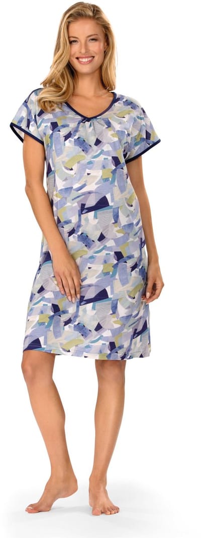 Ascafa Nachthemd 'Paper Nights' - Dames Nachthemd - Korte Mouw - Blauw - Maat 40