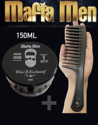 Mafia Men Haarwax 8 Exclusief (150ml) - Mafia Men Kam - Grove kam - stijling kam - Kam - Kappers kam - Barber Kam - Professional Haar Kam