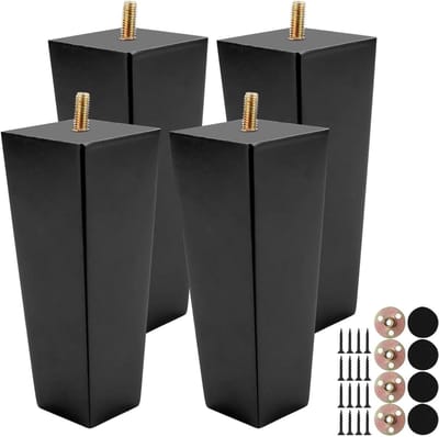 Set van 4 houten tafelpoten van 15 cm - massief eiken, met montageplaten, rubberen pads en schroeven voor bed, bank en meubels