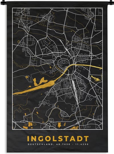 Wandkleed - Wanddoek - Ingolstadt – Stadskaart – Gold – Plattegrond – Stadskaart – Kaart - Duitsland - 120x180 cm - Wandtapijt