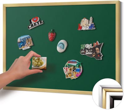 Wallfluent - Groente Magnetisch Bord in Verschillende Kleuren - 70 cm x 50 cm - Magneetbord met Gouden Frame - Donkergroene kleur - Design Magneetbord met Frame - Memobord voor Keuken - Magnetisch Bord Muurbevestiging