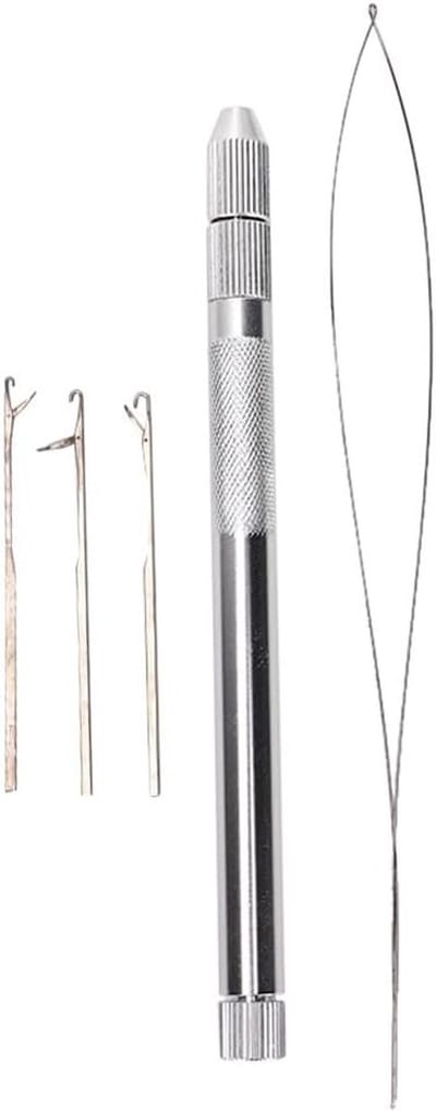 Set van 10 Micro Naald Draadinrijgers voor Haarextensions, Aluminium Handvat, RVS Lus, Inclusief 3 Haaknaalden en Pareldraad voor Eenvoudig Gebruik