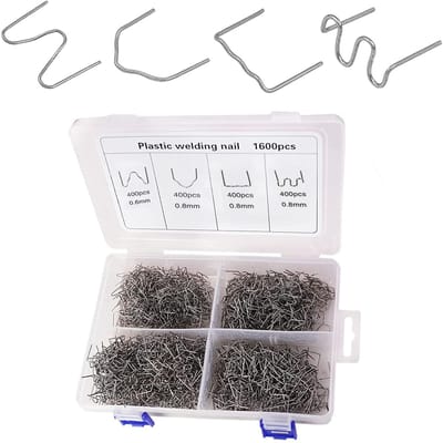 Agrafes chaudes avec boîte de rangement, agrafes de réparation en plastique ondulées plates VM 4 Types pour automobile 1600 pièces 1600PCS