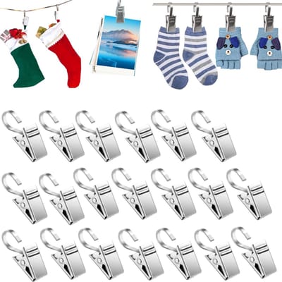 20 pack haakclips - gordijnclips - hangende fotoclips - douchegordijn clips - geschikt voor het ophangen van gordijnen, foto's, lichtslingers, kerstsokken, douchegordijnen, tenten en lichtslingers (3,4*0,95 cm - zilver)