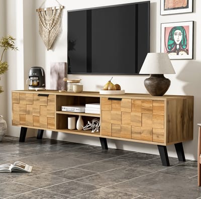 DESMIU Tv Meubel - Modern Ontwerp Met 2 Deuren En 2 Open Vakken - Opbergruimte Voor Woonkamer - Spaanplaat - 160,5x35,5x45 Cm - Houtkleur