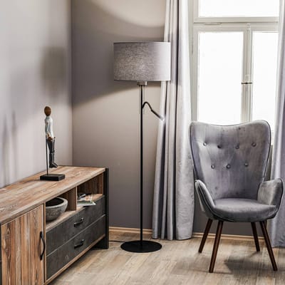 Nowodvorski Lighting Vloerlamp Hotel Plus - grijze kap en leeslamp