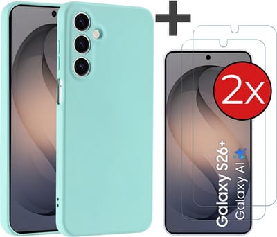 Hoesje geschikt voor Samsung Galaxy S26 Plus hoesje zacht siliconen met 2 Stuks gehard glas Screenprotectors - Arara backcover - Mint Groen