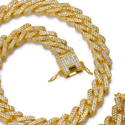 ICYBOY 18K Massieve Cuban Heren Ketting verguld [GOLD-PLATED] [ICED OUT] [24 - 60CM] - Chain Necklace