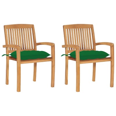 vidaXL - Tuinstoelen - 2 - st - met - groene - kussens - massief - teakhout