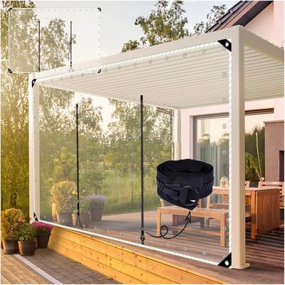 Pergola Gordijnen Buiten - Waterdicht Zeil Gordijn - Terras Beschermen - Volledig Transparant - H2.4xW3.5m - Transparant