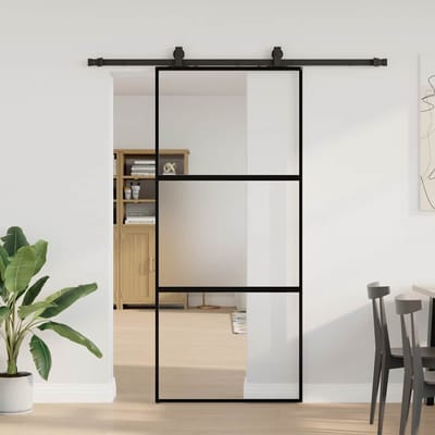 vidaXL - Schuifdeur - met - beslagset - 90x205 - cm - gehard - glas - zwart