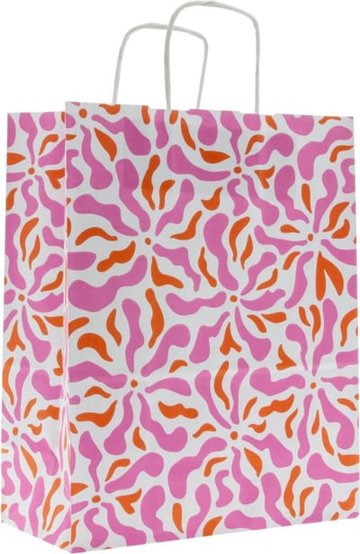 Papieren tasjes 50 stuks - Rood en Roze en Print / Multi colour - A4 25x31x12 - Cadeautasjes - Papieren tasjes met handvat